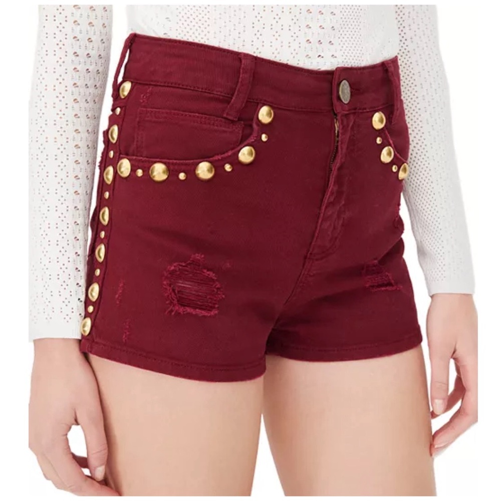 Sandro Pichi Studded Denim Shorts Women Distressed Burgundy XS